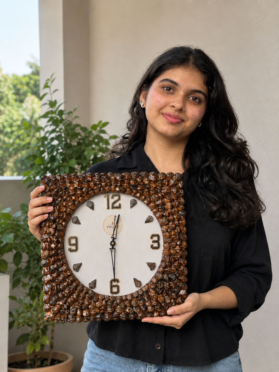 Pine Cone Square classic wall clock